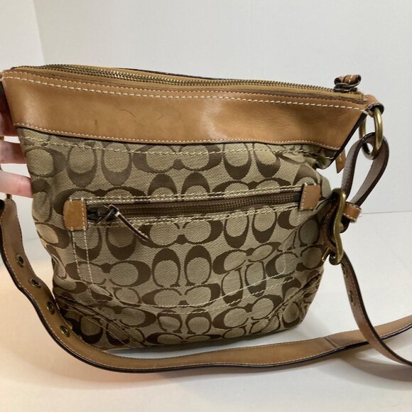 Vintage Coach Signature Crossbody Bag Canvas Leather 10403 Flaw - Picture 1 of 12